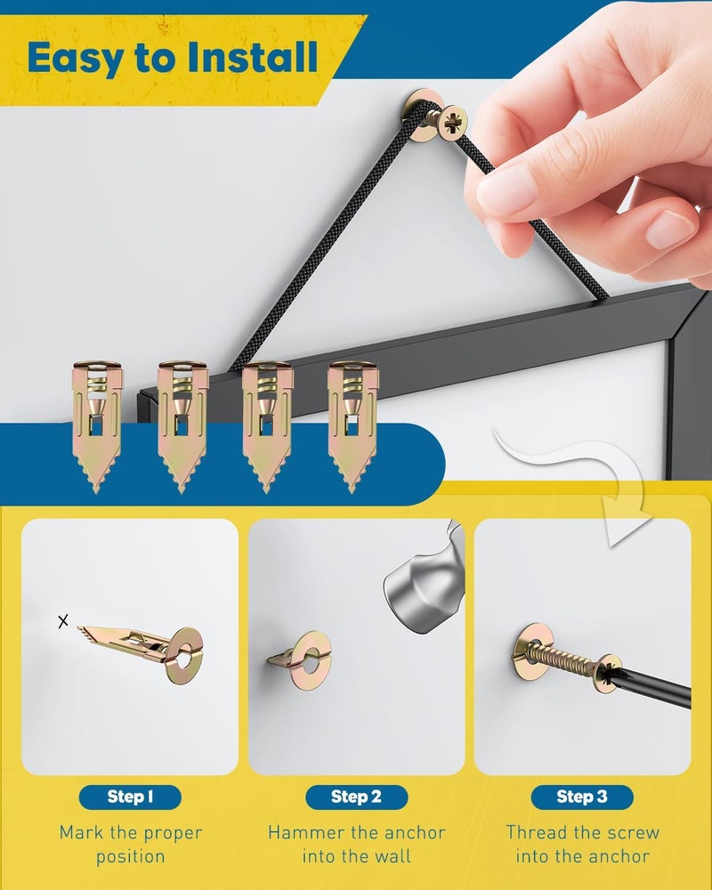 Vibit Self Drilling Drywall Anchors, Heavy Duty Wall Anchors for Drywall, Metal Dry Wall Anchors and Screws Kit, Carbon Steel Sheetrock Anchors with #6 x 1 3/8" Screws, Picture Hanging Kit, 50 Pcs - Image 4